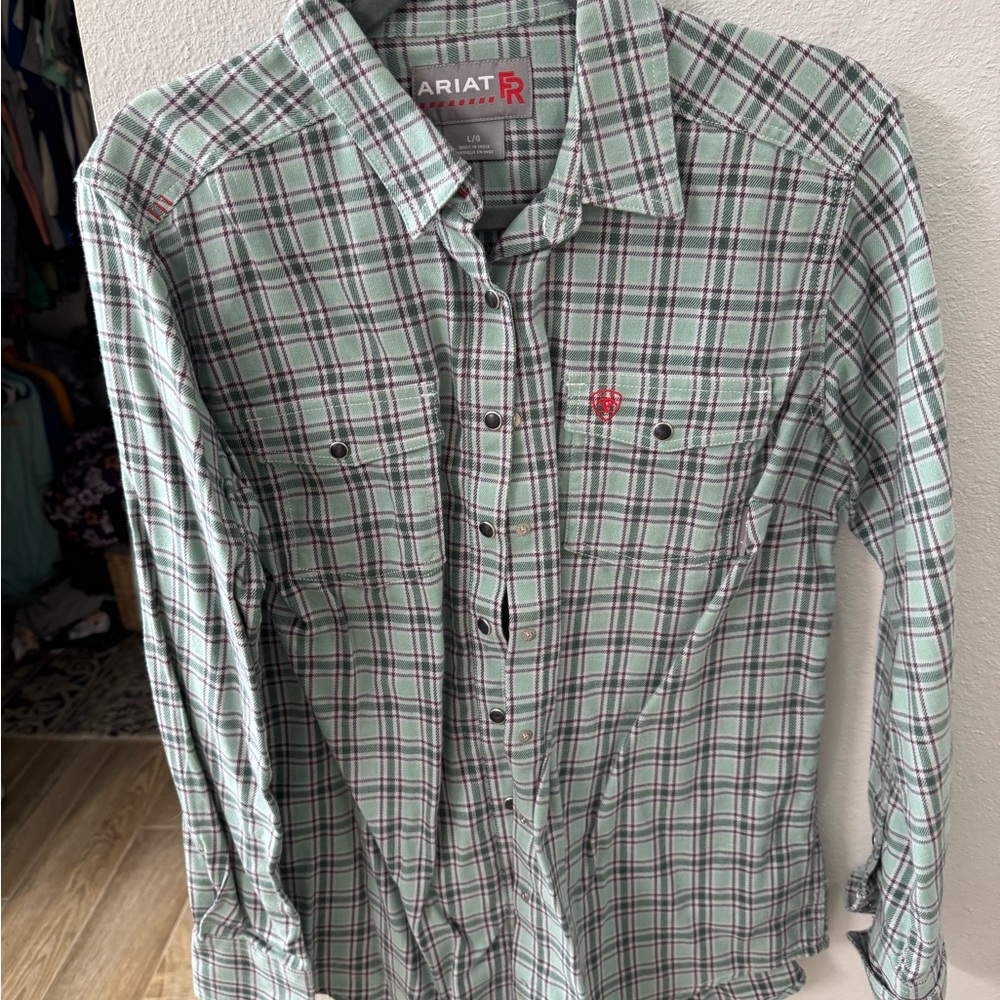 Ariat WOMENS FR Green Plaid Button Down Shirt